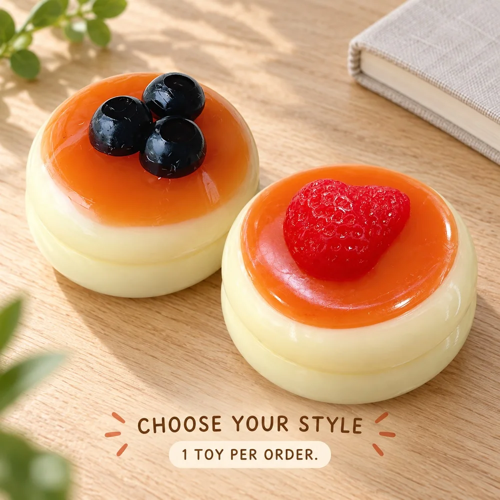 Souffle Squishy Squeeze Toy Blueberry Strawberry TPR Dessert Shape Soft Desk Fidget Companion Gift for Adults Teens Single Piece