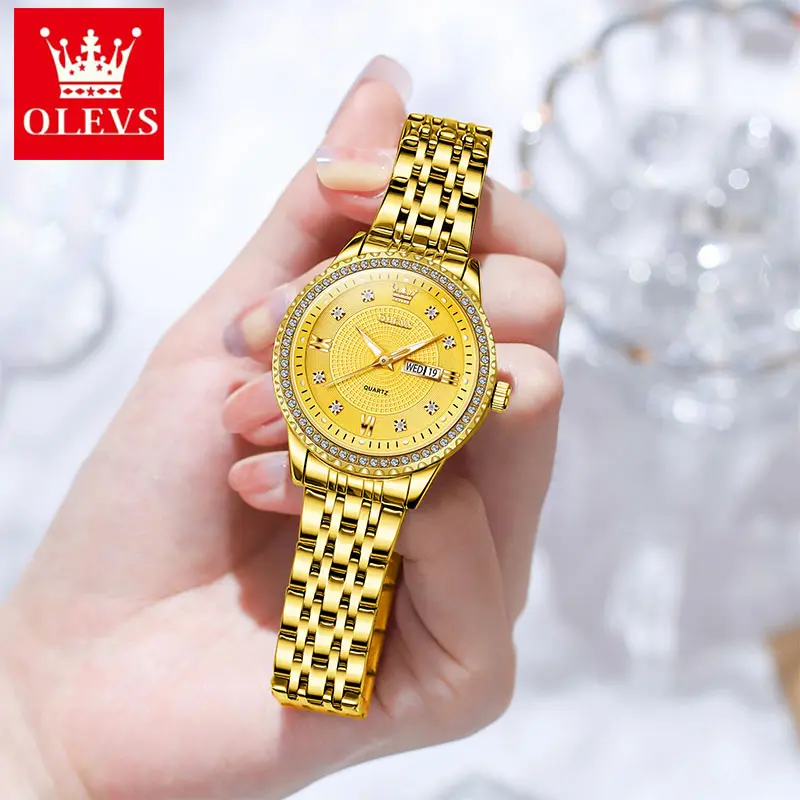 OLEVS Casual Fashion Watches for Women Original Waterproof Stainless Steel Quartz Lady Wrist Watch Elegant Luxury Women Watches