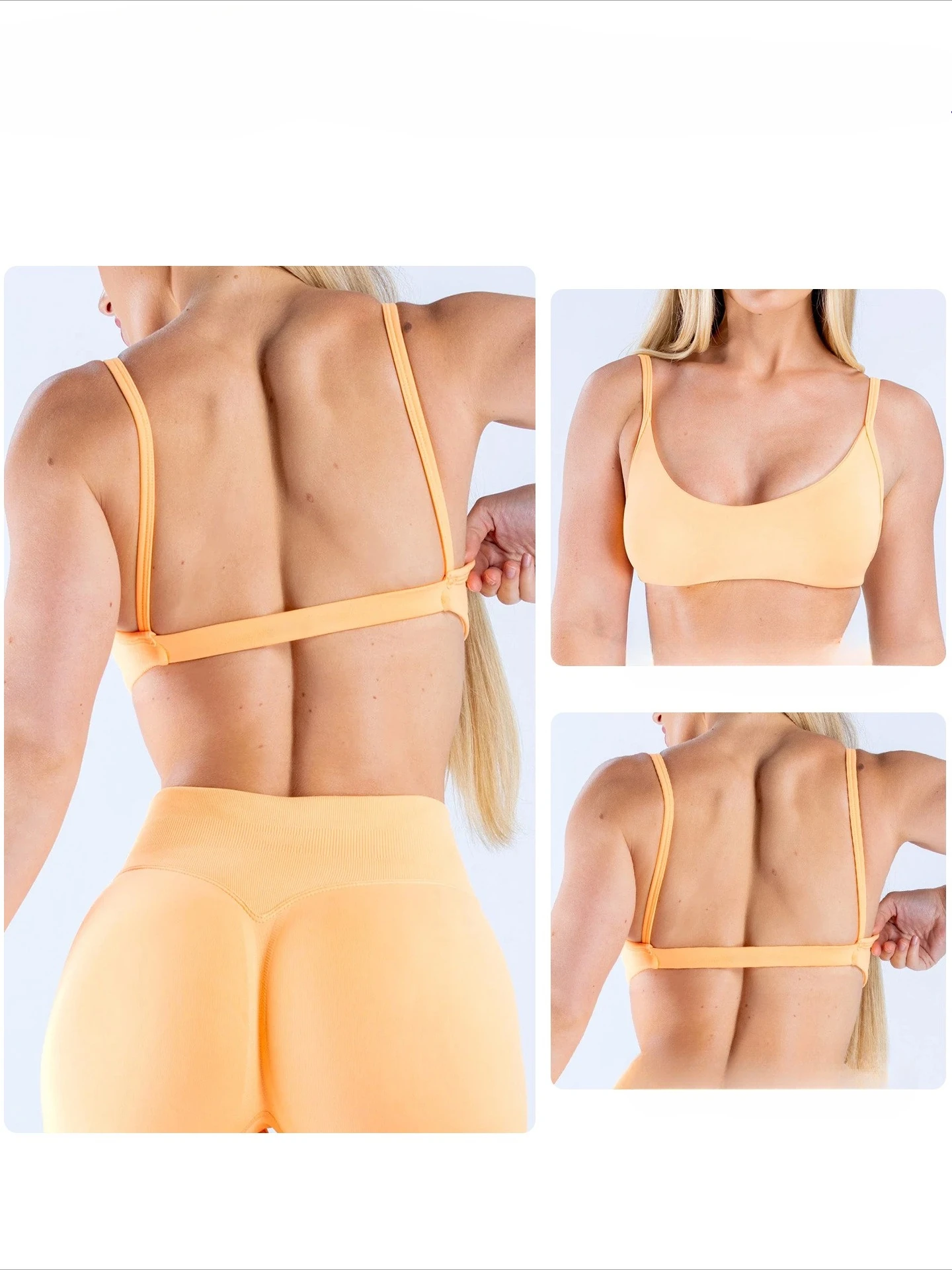 ENYFD Seamless Sports Bra Women's Crew Neck Straight Shoulder Top Lightly Supportive Breathable Yoga and Fitness Activewear