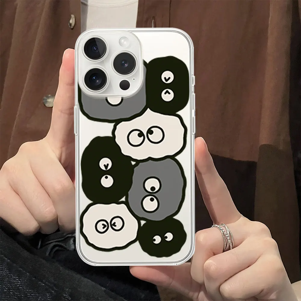 Funny Cute Cartoon Black Briquettes Phone Case for iPhone 11 12 13 14 15 16 Max Pro Plus Transparent Soft Shell