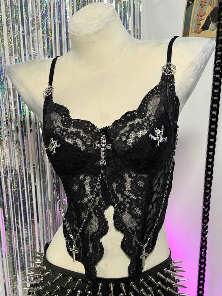 ايمو القوطية لتقوم بها بنفسك القوطي في سن المراهقة 2025 الجمجمة ملابس للنادي الشرير الصخرة Harajuku خمر Y2K القمم Kawaii ايكو الجرونج يدوية الصليب E-الفتيات #2