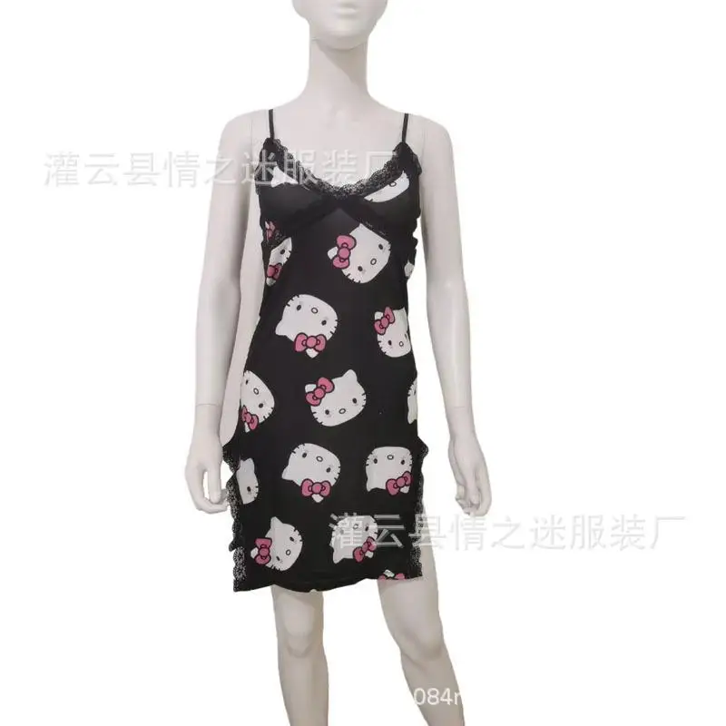 Cartoon Hello Kittys Nightgown Sanrios Printing Girl Milk Shreds Home Leisure Anime Summer Lace Figure Kawaii Wear Outside