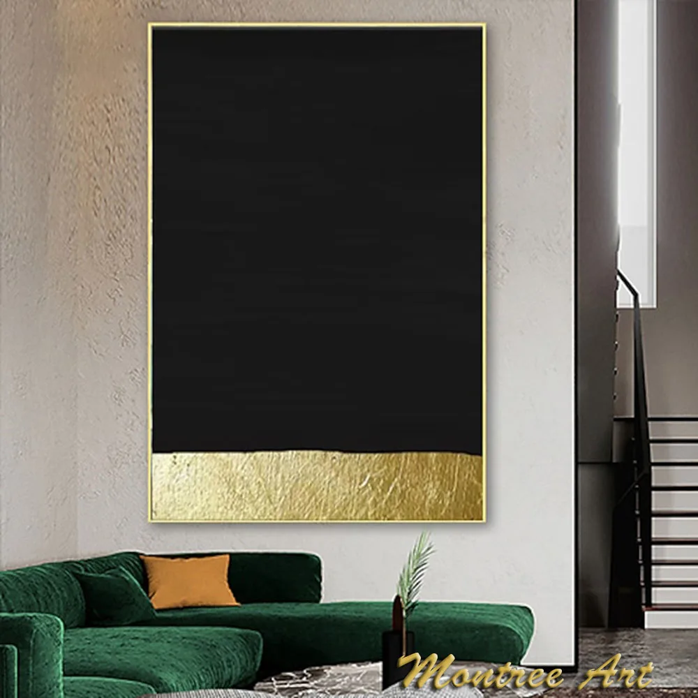 Hand Painted Oil Paintings Black Silver Painting Original Palette Knife Textured Black Gold Living Room Decorative Painting