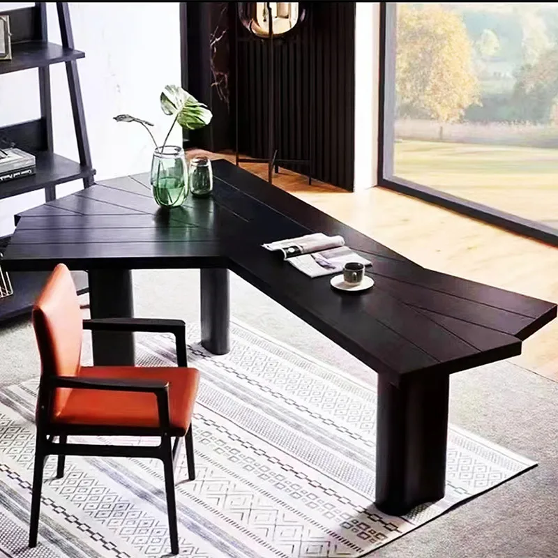 

Simple modern solid wood computer desk light luxury minimalist special-shaped desk boss table designer desk workbench