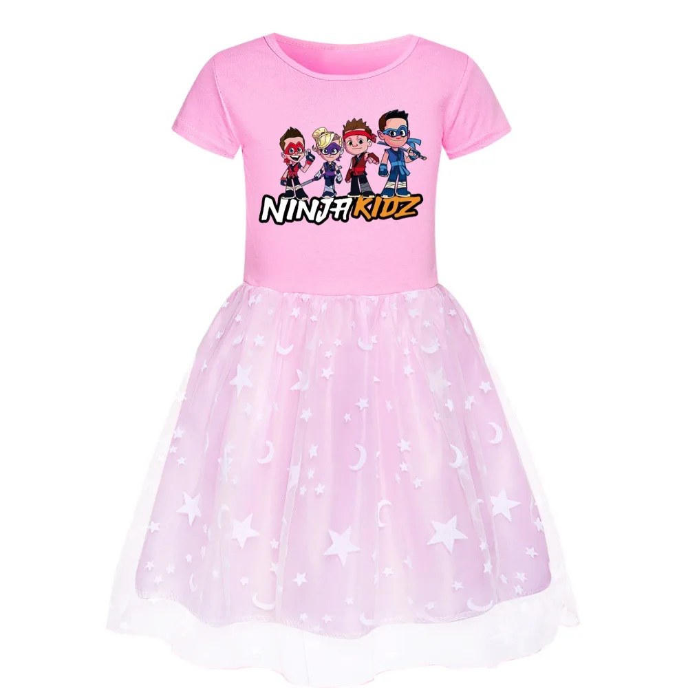 Ninja Kidz Kids Clothes Knee-Length Dresses+ Bag Cute Cotton Gauze Full Dress Teenagers Cartoon Baby Girls Party Clothing