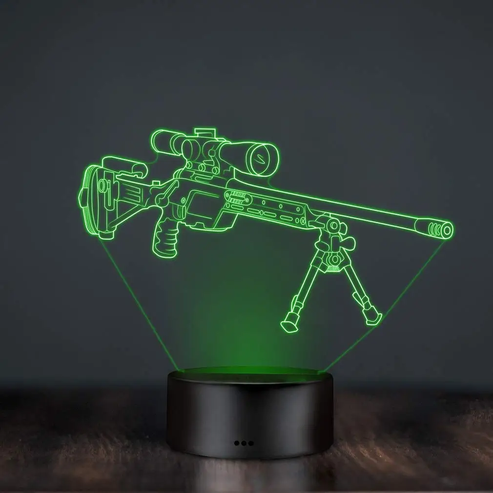 3D Gun Sniper Rifle Night Light Touch Switch Remote Control LED Decor Optical Illusion Lamp Xmas Children Kids Toy Brithday Gift