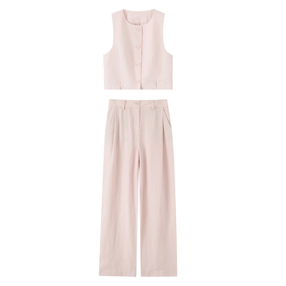 

women's sleeveless round neck short vest vest pleated wide-leg pants spring and summer new casual women's wear