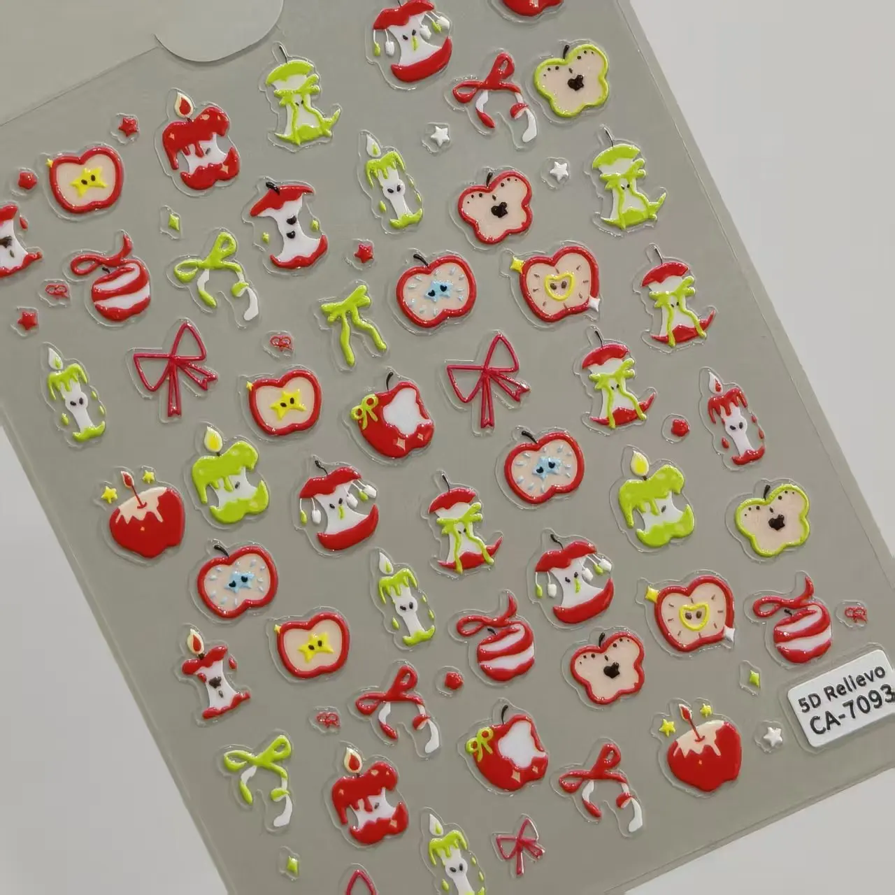 1 Set 5D Embossed Fresh Apple Nail Stickers Jelly Red Apples Self-Adhesive DIY Manicure Nail Decor Ornaments