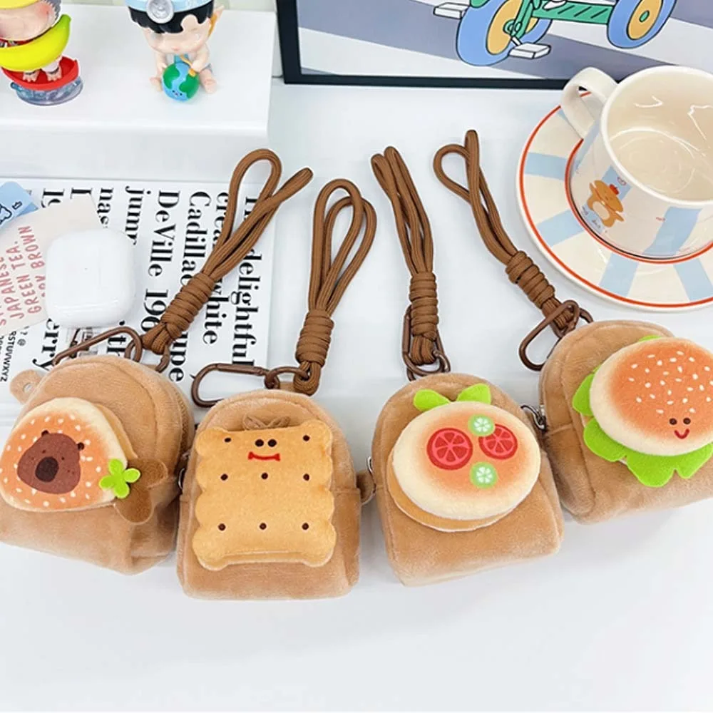 Creative Hamburger Capybara Storage Bag Biscuit Food Series Plush Small Purse Pendant PP Cotton Cartoon Keychain Bag Bag Charm