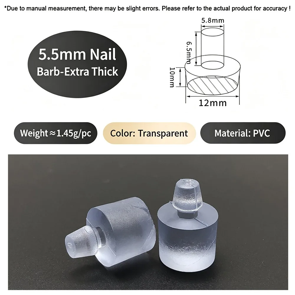 50Pcs M5/M5.8/M6 Glass Top Table Furniture Embedded Bumper with Stem Black/Transparent Transparent Foot Pad
