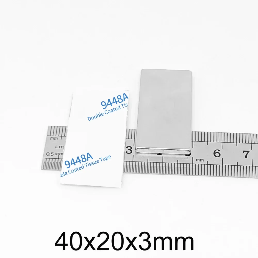 40x20x3mm Block Search Magnet With 3M Self - Adhesive 40*20*3 Quadrate  Strong Neodymium Magnet 40x20x3