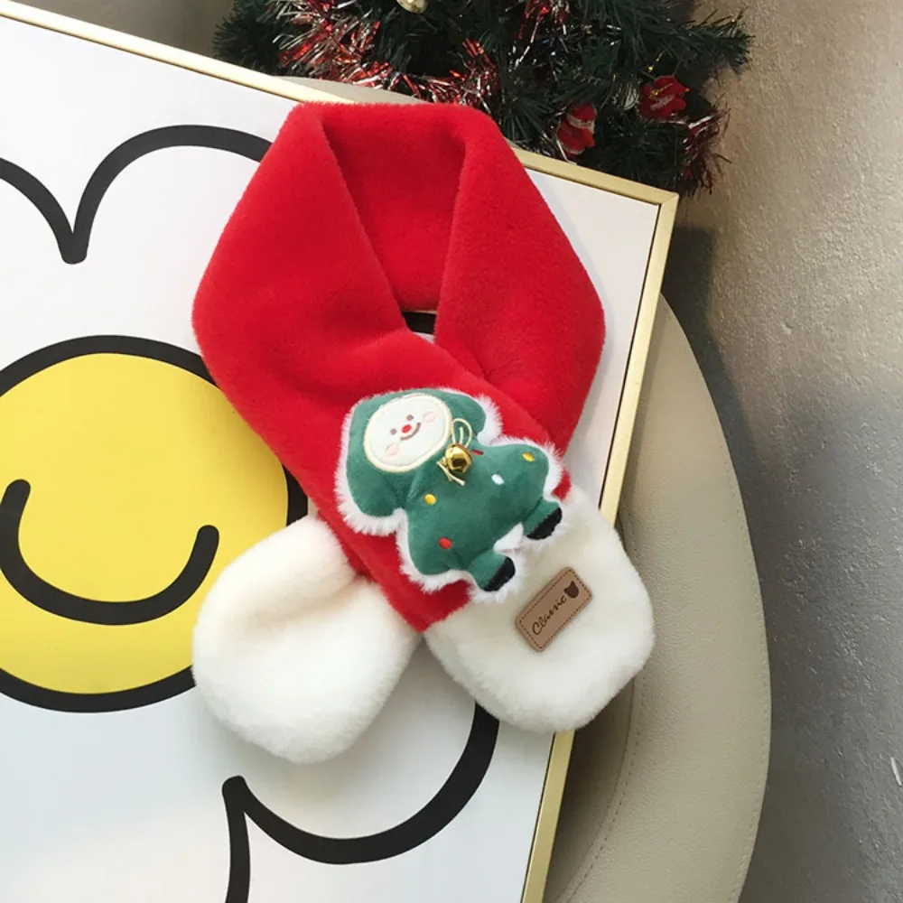 

Контрастный цвет, рождественский плюшевый шарф с крестом, кукла Санта-Клаус, детский флисовый глушитель, аксессуары из ткани для рождественской елки