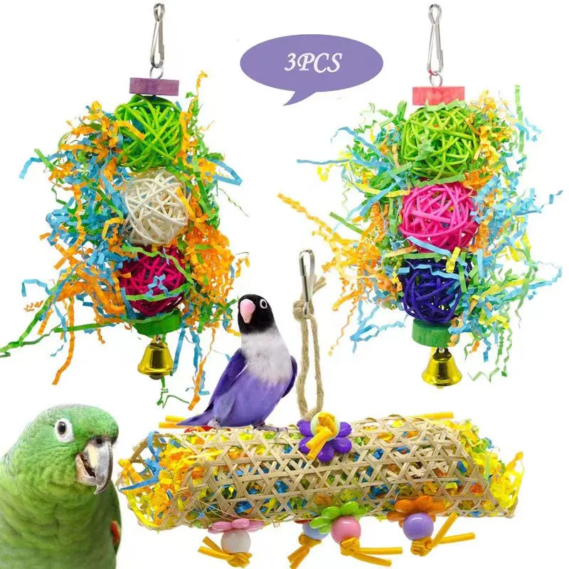 2/3Pcs/lot Bird Parrot Toy Set Colorful Shredder Foraging Assorted Hanging Cage Bird Chewing Rack Toys Pet Parrot Molar Bite Toy