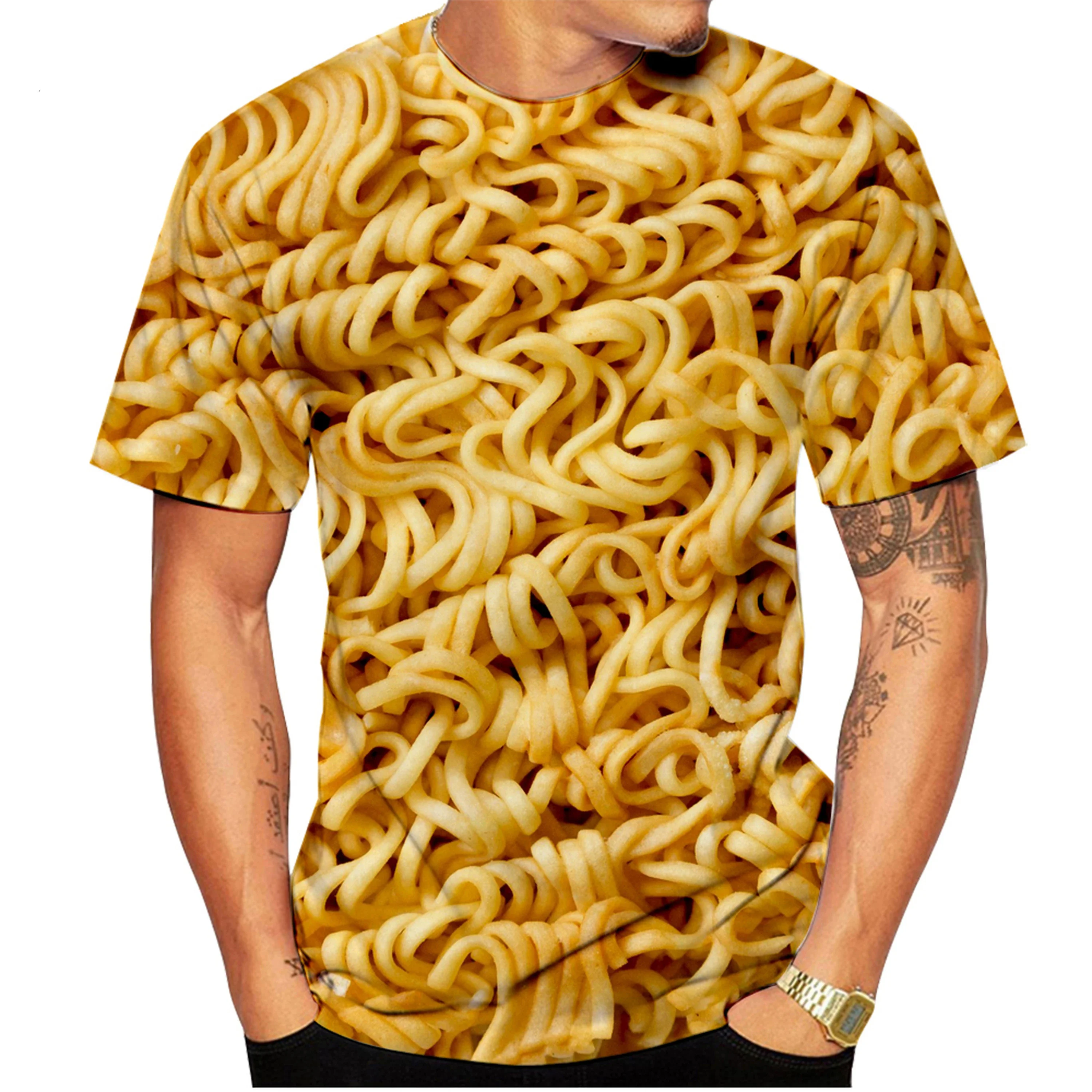 Kaos Mie Instan Makanan Kaos Mie Kaos Pria Ukuran Besar Fashion Kaos Musim Panas Kasual Lengan Pendek Kaos Cetak 3D Ukuran Besar