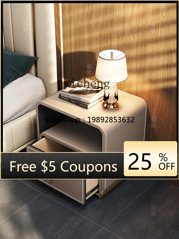 

zz minimalist bedside table saddle leather villa home bedroom storage light luxury high-end solid wood bedside table