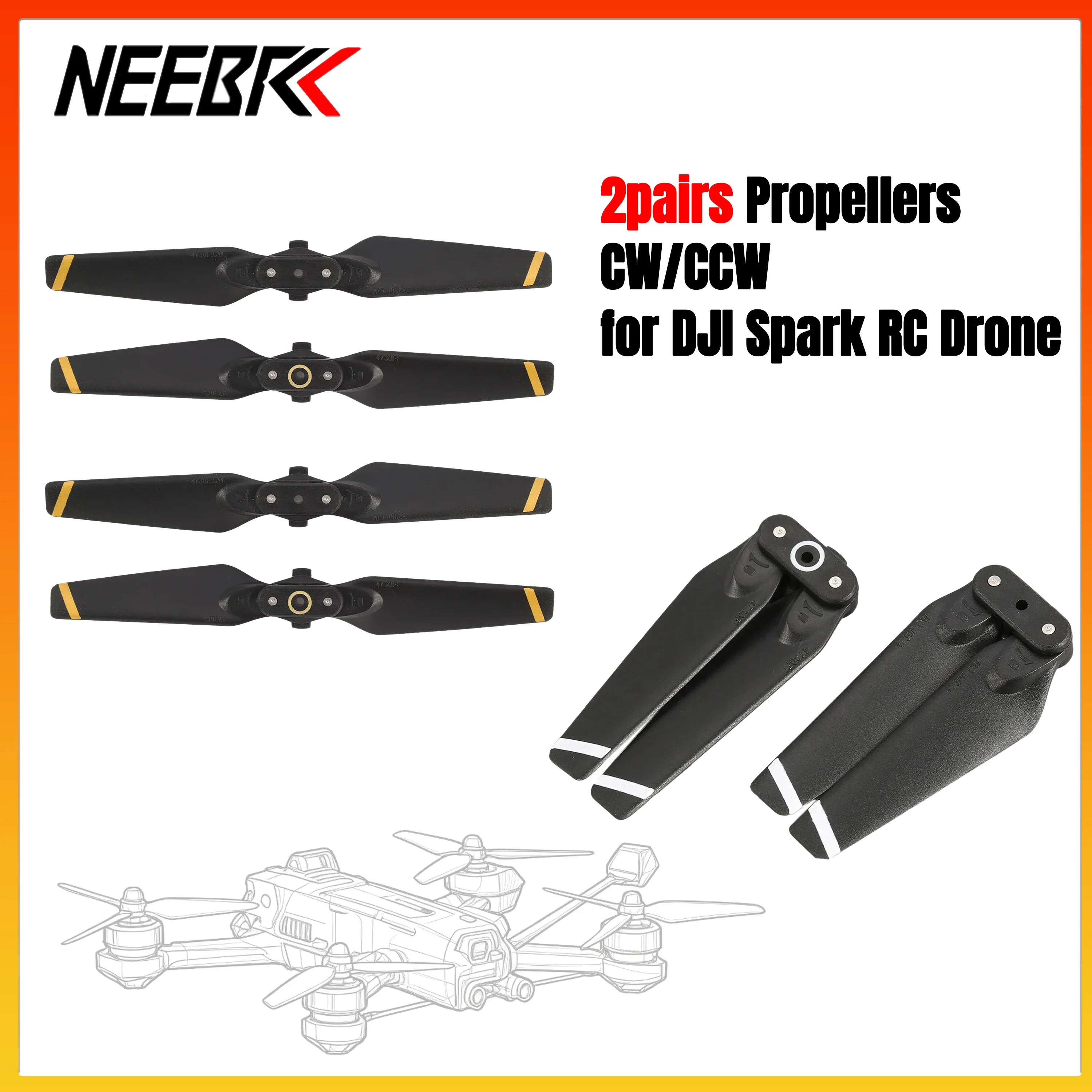 2Pairs NEEBRC PVC Foldable Blade Propellers CW/CCW Low-Noise Replacement Wing Fans for DJI Spark Quadcopter Racing Drone Part
