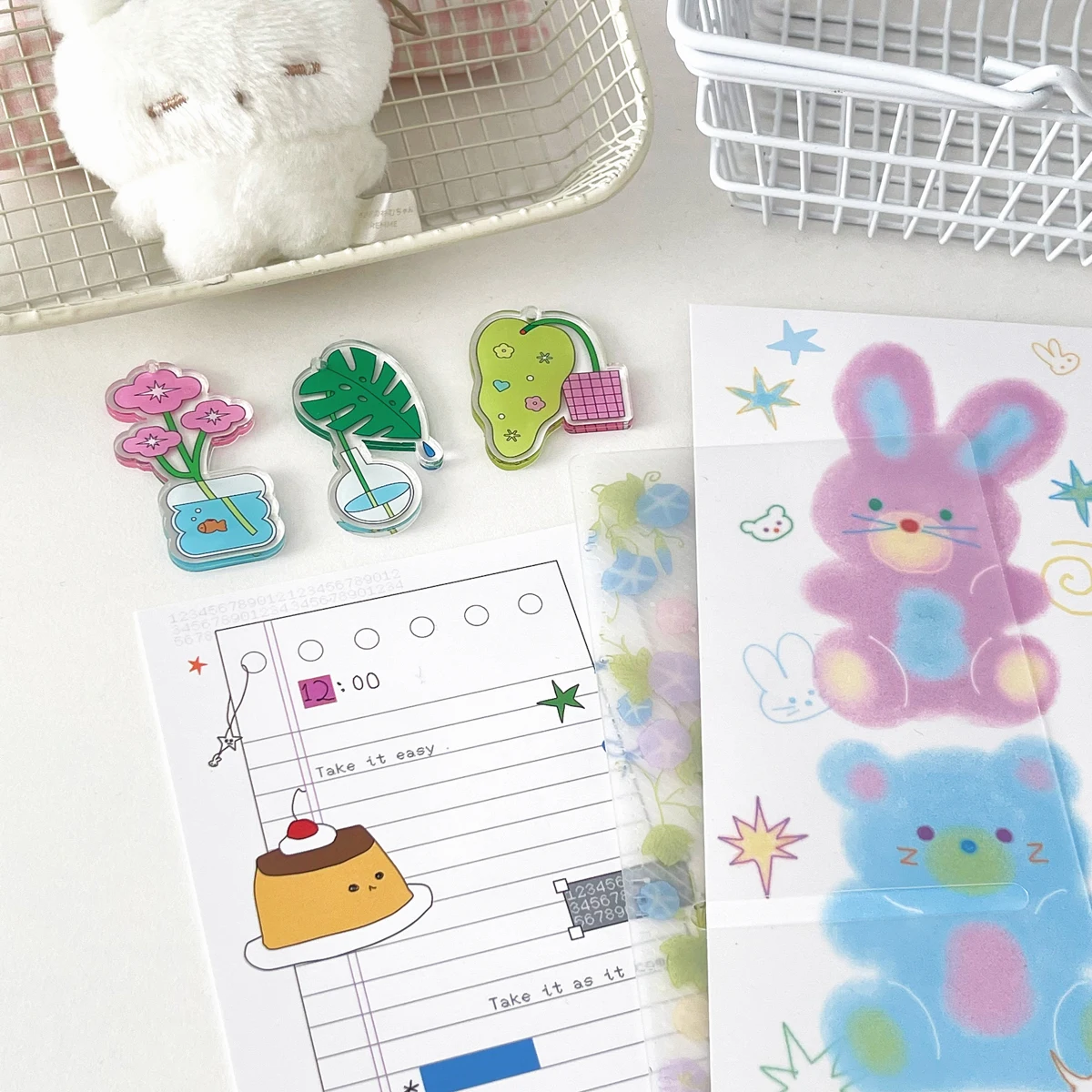 WAKAWAKA A6 Planner z tworzywa sztucznego, wzór w kropki i gwiazdy, tekstura twill, minimalistyczny, estetyczny notes do biura i szkoły