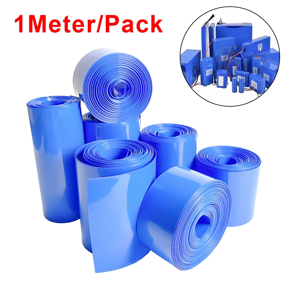 1Meter PVC Of 18650 Battery Packs Cable Sleeve Multi Size Heat Shrink Tube Blue Shrink Insulated Shrink Tubing For Production