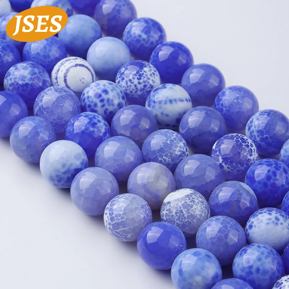 

Natural Blue Fiery Agate Round Spacer Loose Stone Beads for Jewelry Making 12MM 14MM Bracelet Necklace DIY Accessories Wholesale