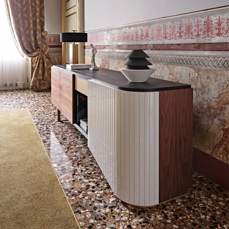 

Italian light luxury dining side cabinet living room home floor locker medieval solid wood high-end TV cabinet