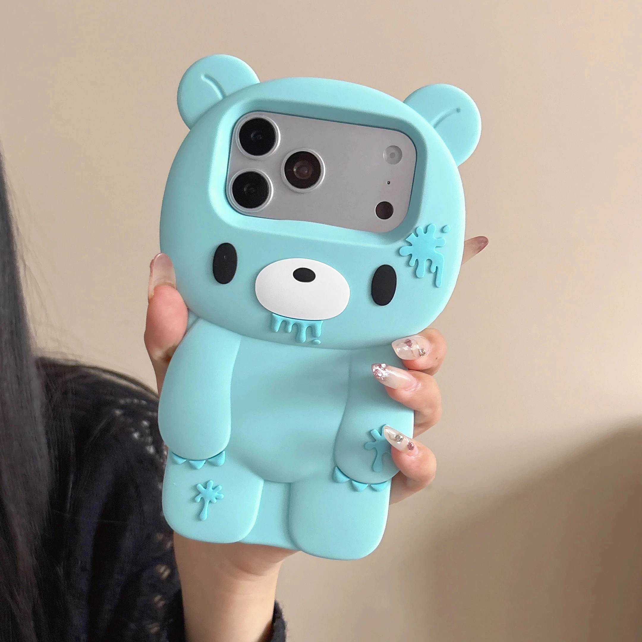 Weiche Silikon Niedliche 3D Stereo Einzigartige Cartoon Gloomy Bear Hülle für iPhone 17 16 Plus 15 14 13 12 Pro Max Waschbare Staubdichte Abdeckung