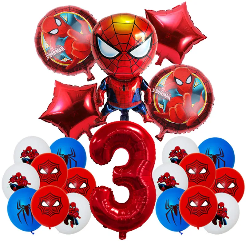 Decoraciones de fiesta de cumpleaños de SpiderMan para niños, globos de papel de aluminio de látex, tema de araña, suministros para eventos, vajilla