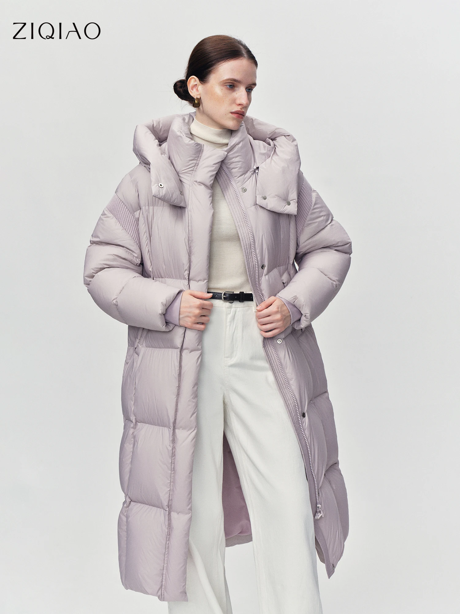ZIQIAO LightWarm Compact Fit High Loft Long Puffer Jacket for Women 90% White Goose Down Winter Coat 2025 New Arrival Down Coats