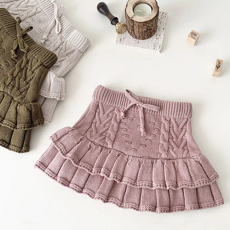 Autumn Spring 0-4Yrs Kids Knitting Solid Color Shorts Children Pants Baby Girl Knitting Short Skirt