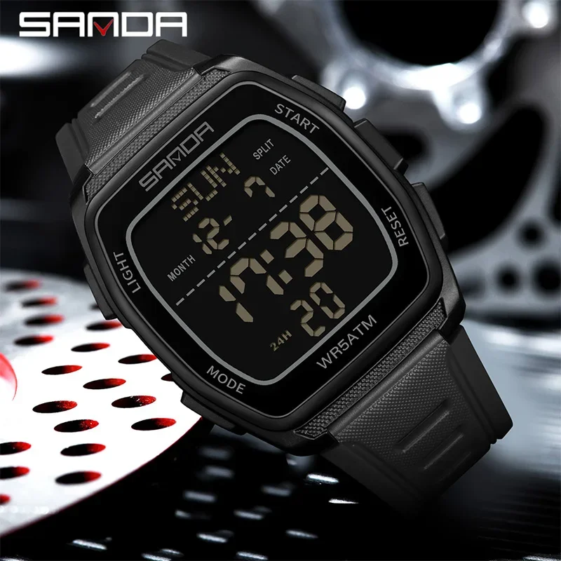 SANDA Fashion Electronic Waterproof Night Light Alarm Clock Large Dial Multifunction Student Men's Women's Unise Student Watch