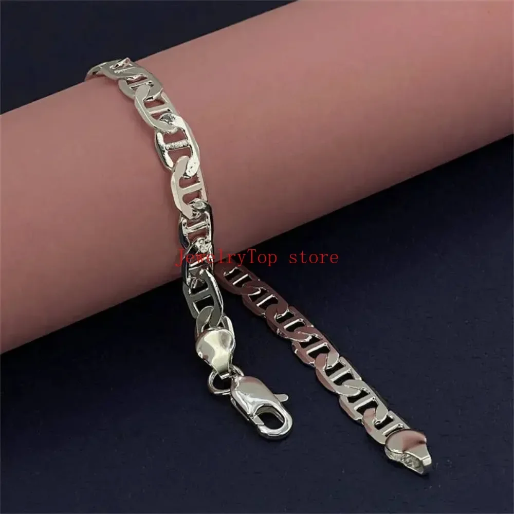 Hot charms 925 Sterling Silver Originality 6mm Side Shaped Bracelet for Men Women Jewelry Y2k Noble Wedding Party Gift 20cm view 6