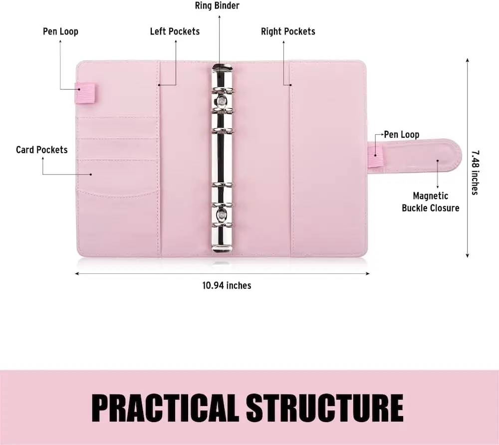 A6 حجم بو الجلود الموثق الميزانية المحفظة 6-حلقة إعادة الملء غطاء للكمبيوتر الدفتري مخطط شخصي الموثق مع مشبك مغناطيسي إغلاق #2