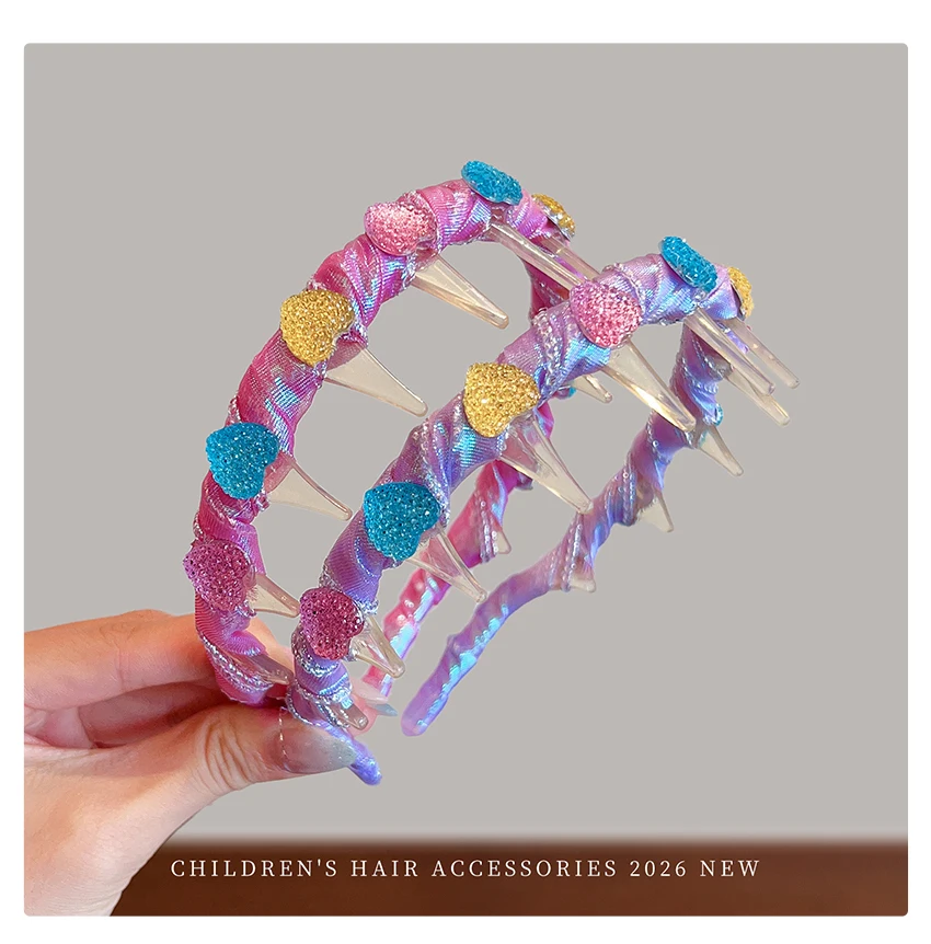 2026 Neue Prinzessinnen-Glitzer-Herz-Stirnbänder mit Zähnen, rutschfeste, schmerzfreie Haarreifen für Babys und Kleinkinder, Mädchen-Accessoires – Detail 7