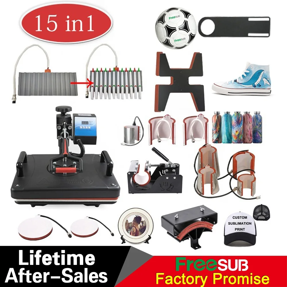 15 in 1 shoes pen heat press machine T shirt sublimation heat press machines for tshirt cap mug ball