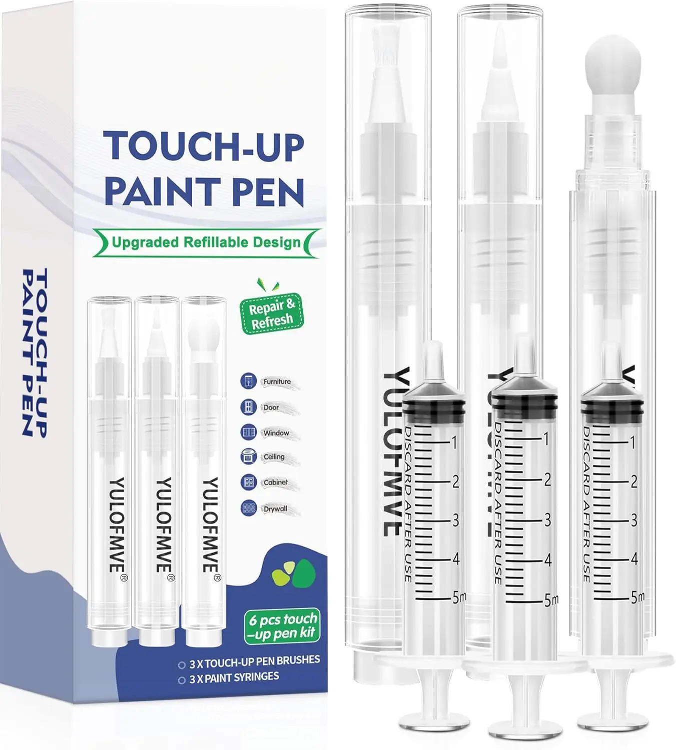 

Refillable Paint Pen Kit with 3 Brush Tips for Walls, Furniture, Floors - Eco-Friendly DIY Tool