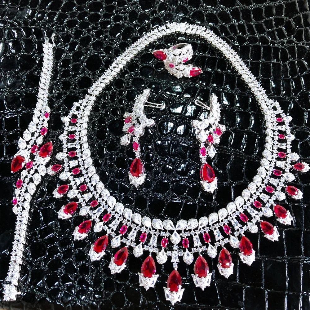 Soramoore Charm Shiny Waterdrop 4PCS Necklace Bangle Earrings Ring Clear CZ For Noble Women Bridal Wedding Party High Quality