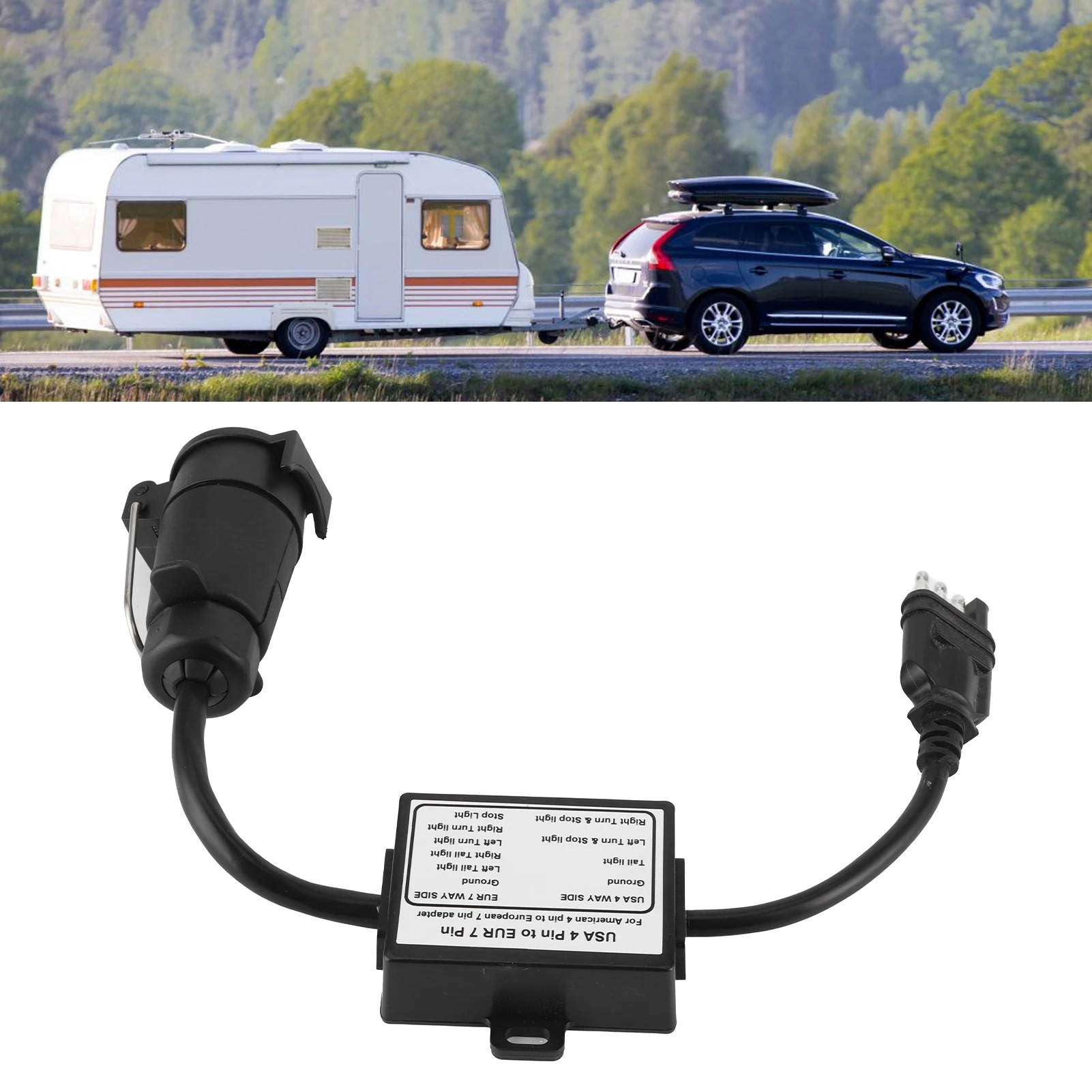 

4 Pin to 7 Pin Trailer Adapter Trailer Connector Light Converter USA 4 Pin to EUR 7 Pin Adapter Stop/Brake Signal Separating