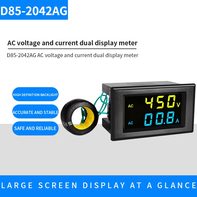 

1Pcs Dual LCD display voltage and current meter blue yellow font voltmeter ammeter range AC 80-300V 200-450V black 100A 199.9A