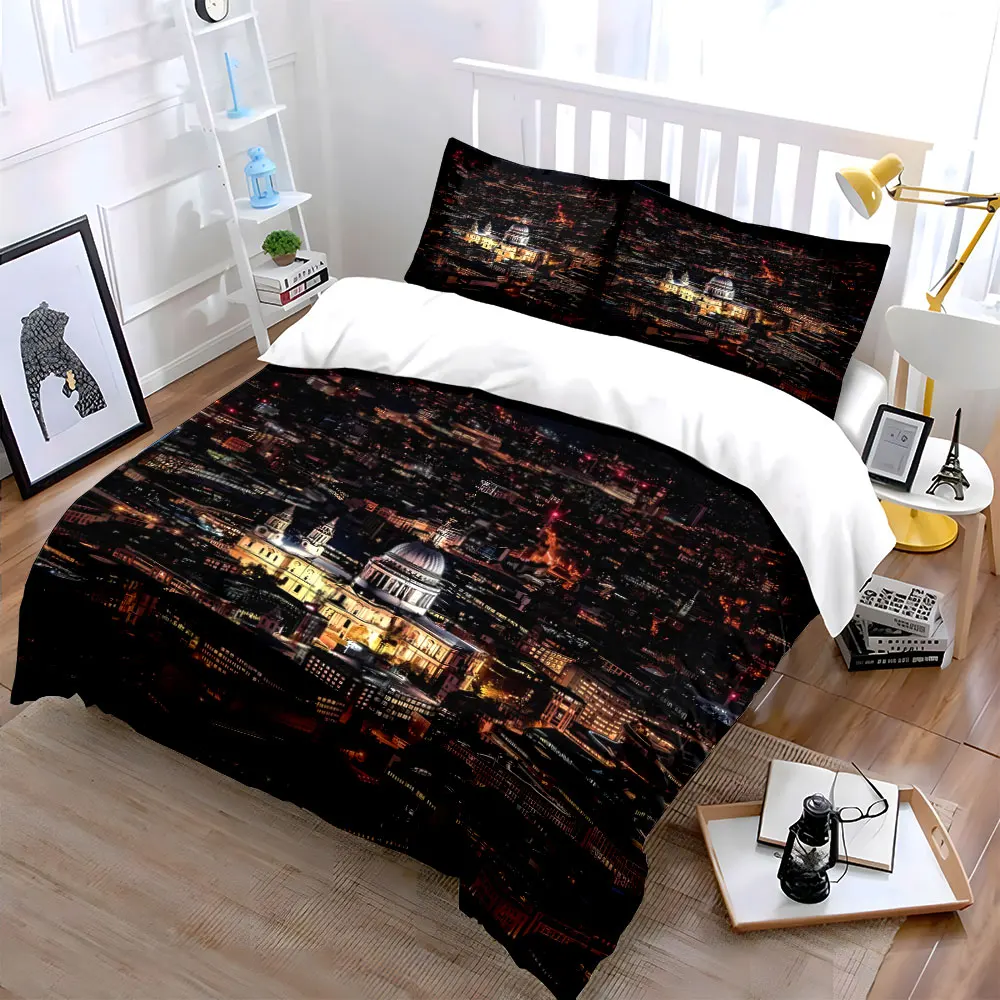 

"City Nightscape Decorative Set" Multiple sizes kid's and adults' bedroom Exquisite 3PC bedding set, gift