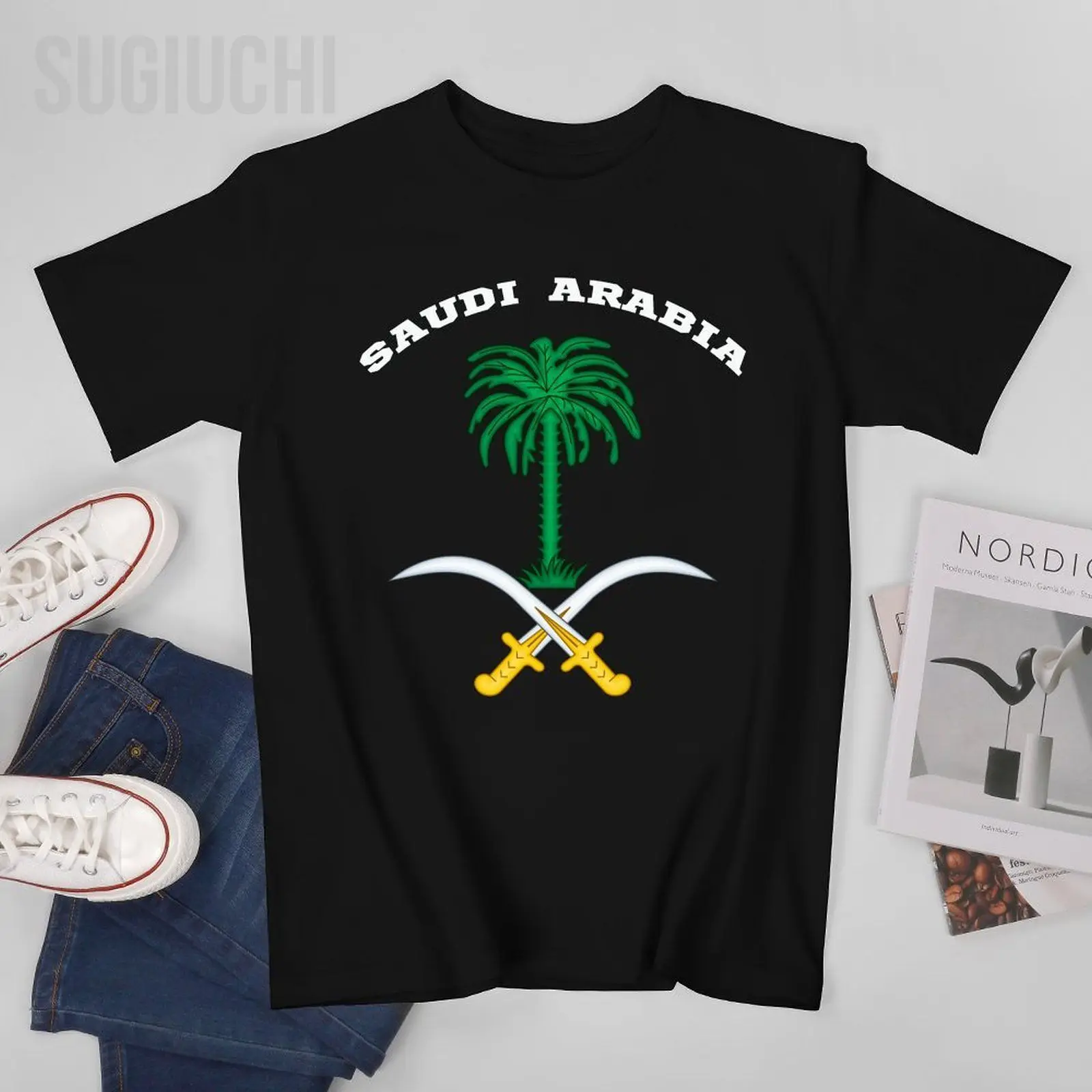 Men Short T-Shirt Saudi Arabia Coat of Arms Flag Souvenir Riyadh Tshirt Tees O-neck T Shirts Women Boys 100% Cotton Unisex