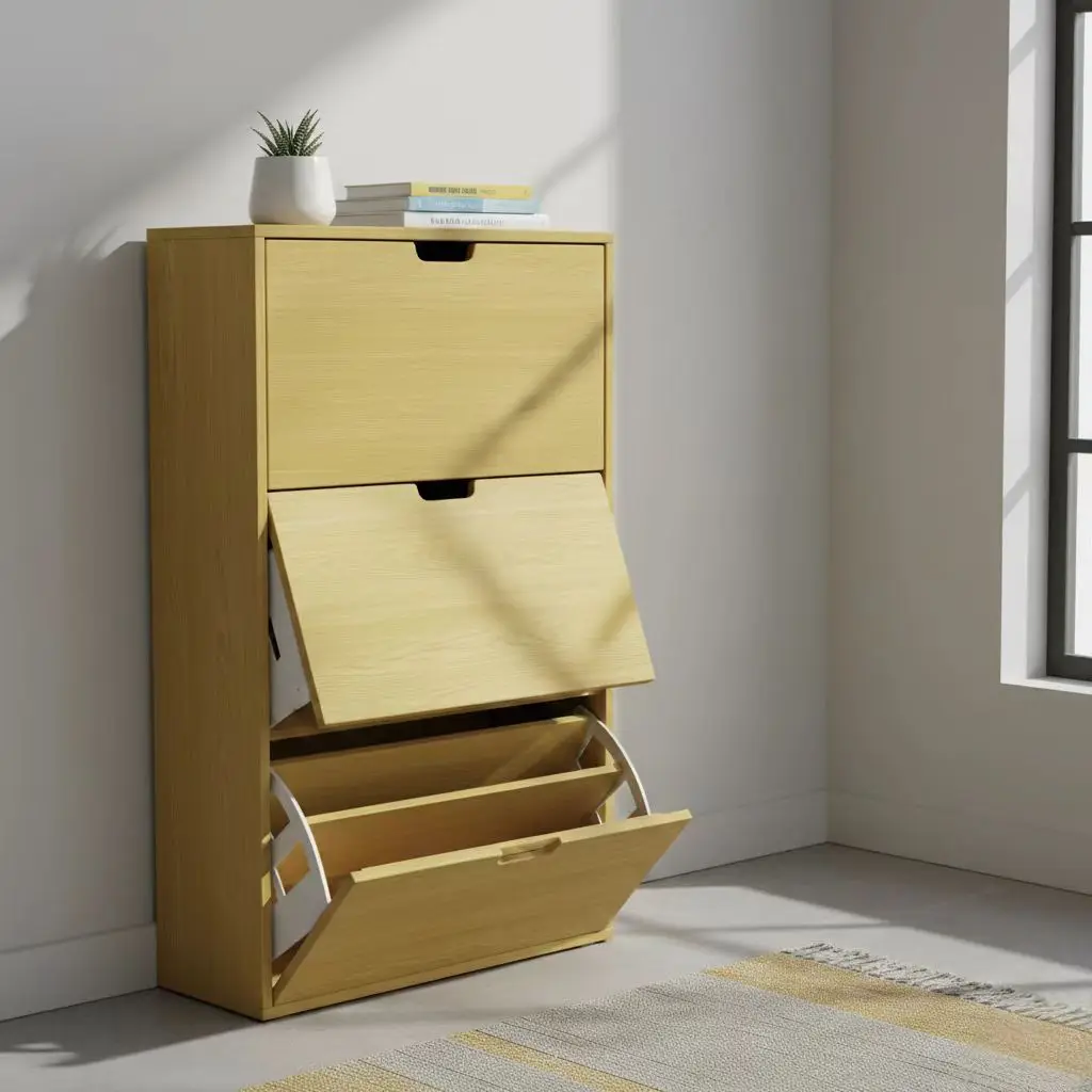 Modern wooden apartment dining side cabinet living room stackable retractable shoe rack