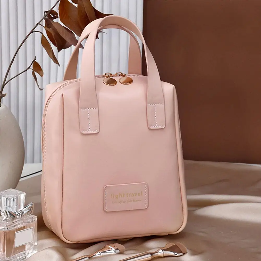 Tas kosmetik kulit Pu wanita, kantung kosmetik berpergian kapasitas besar portabel tahan air multifungsi K7o9