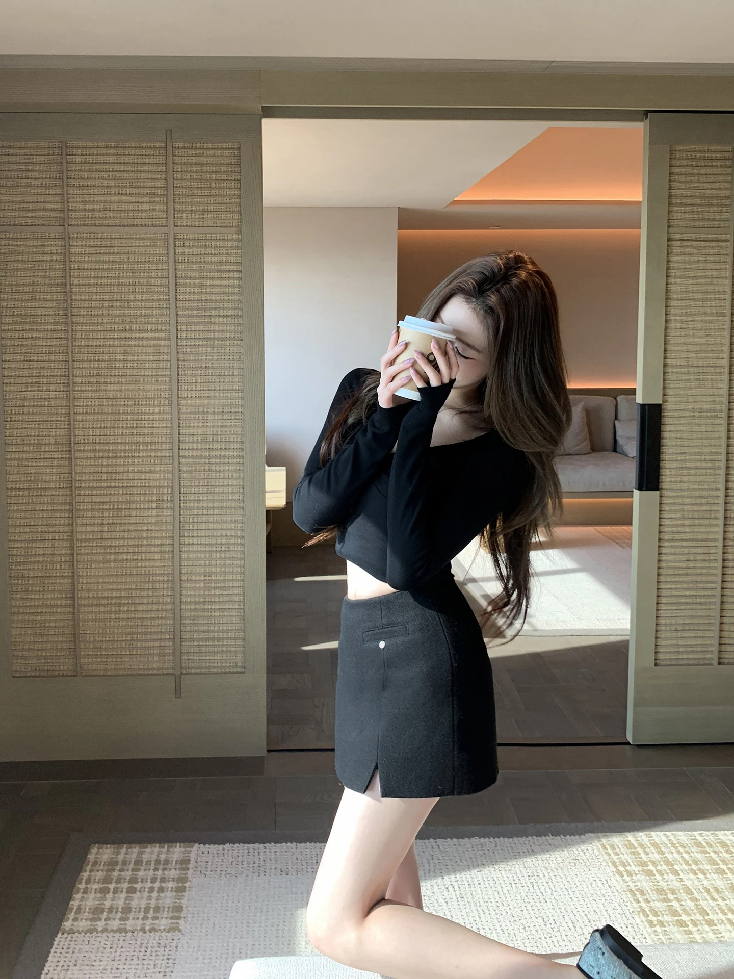 

Асимметричная юбка-шорты Bla с высокой талией, облегающая, с разрезом, зимняя, модная, корейский стиль