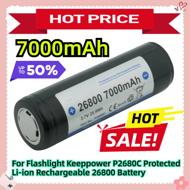 

For Flashlight Keeppower P2680C 7000mAh Protected Li-ion Rechargeable 26800 Battery