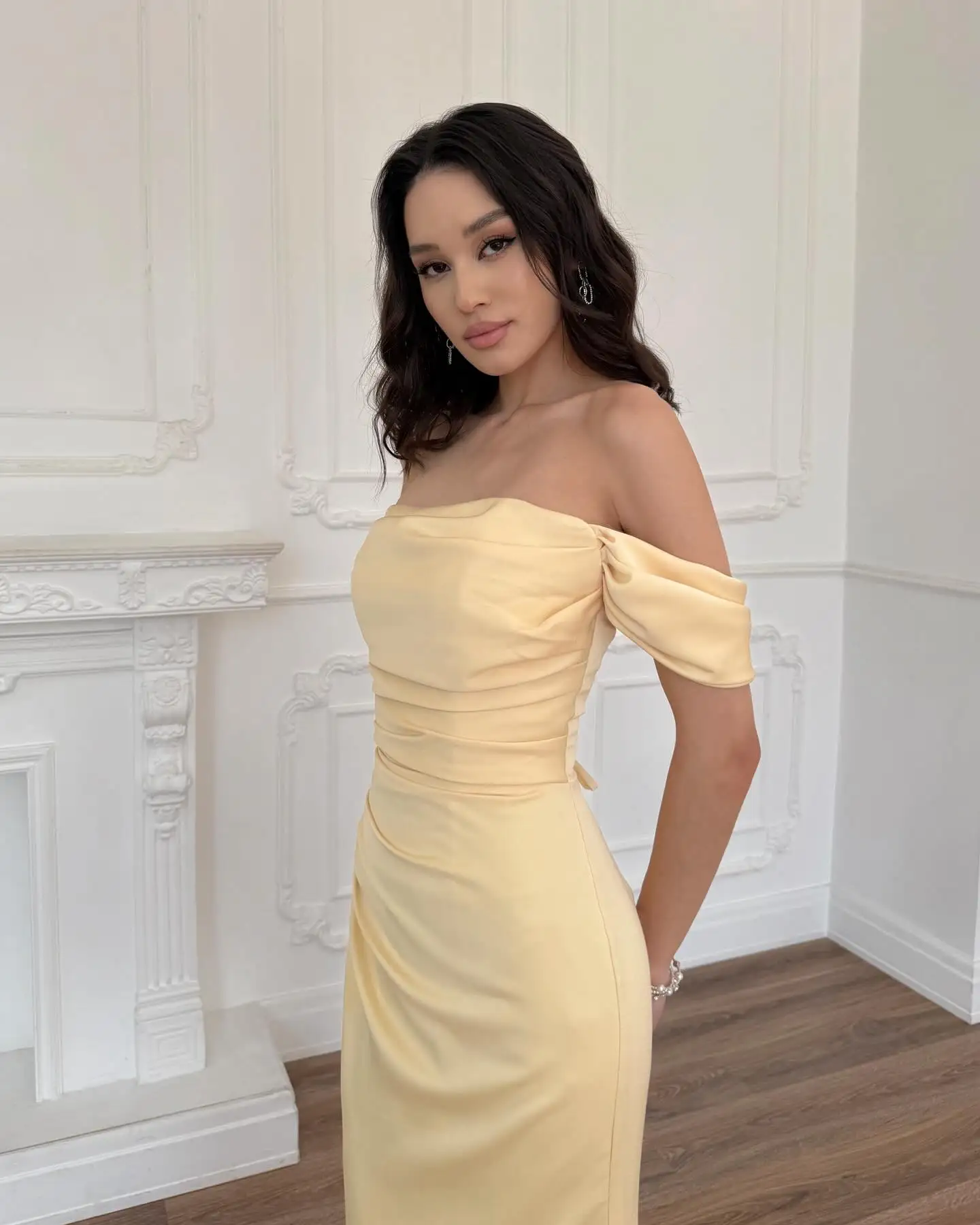 

Customized Mermaid Pure Exquisite Luxury Fashion Off the Shoulder Evening Dress Butterfly Sleeves Bespoke Occasion Gowns