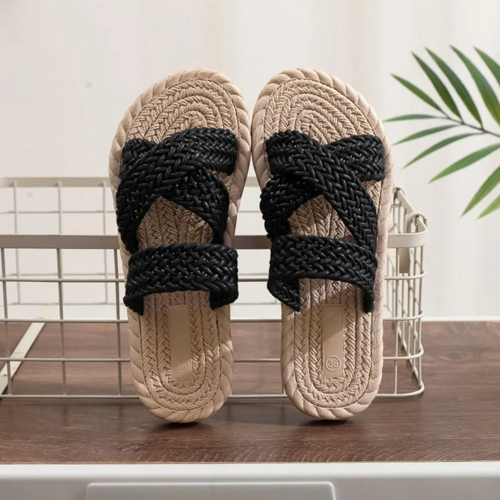 

Casual Holiday Cross Rope Slippers Waterproof Non-Slip Woven Style Sandals Shoes EVA Vacation Beach Slippers Girls