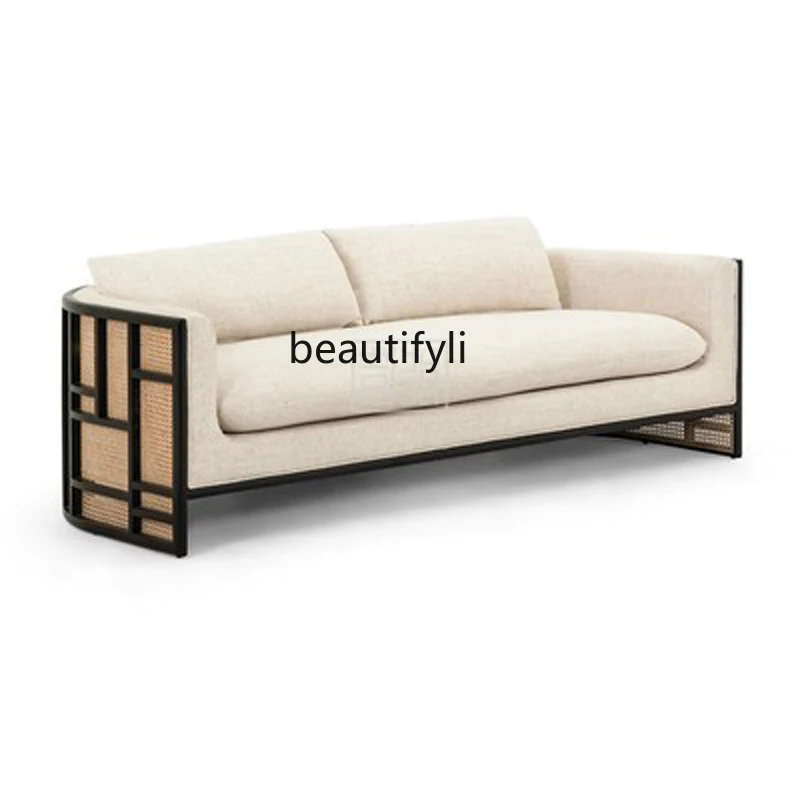 

Sales Office Negotiation Double Deck New Chinese Style Solid Wood Rattan Sofa Nordic Wood Color Model Room Hotel Furniture