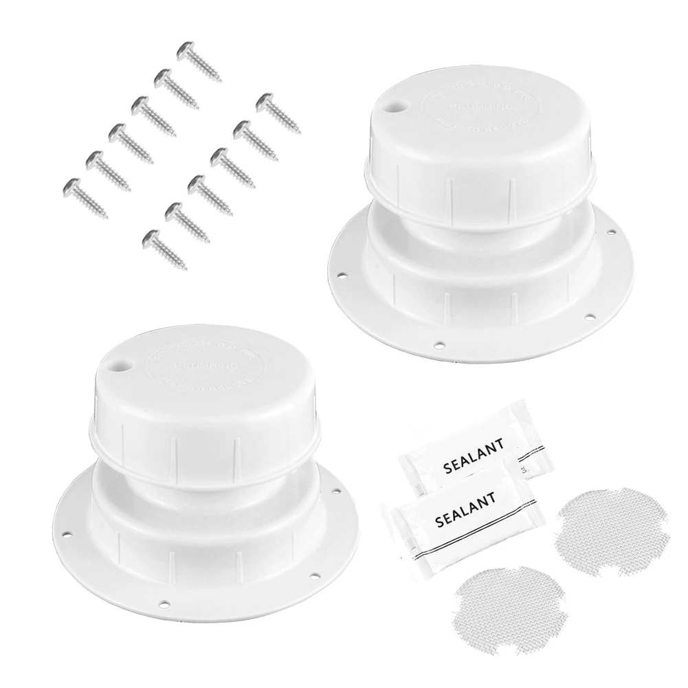 2Pcs RV Roof Vent Cover For Sewer Pipe Port Cap With Screws Filter Screen For Motorhome Yacht Trailer Drainage Parts