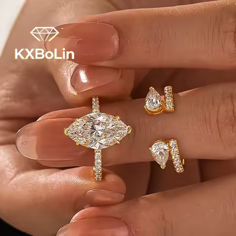 Certified 4CT Marquise Cut Moissanite Diamond Engagement Ring Set for Women 925 Sterling Silver Opening Wedding Eternity Band