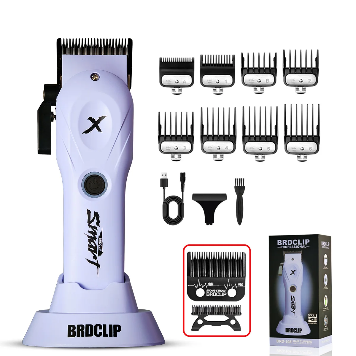 BRDCLIP 108 109 609 Paars Kapper Professionele 8800 RPM 4500 mAh Tondeuse 10000 RPM Salon Elektrisch Scheerapparaat 7700 RPM Tondeuse