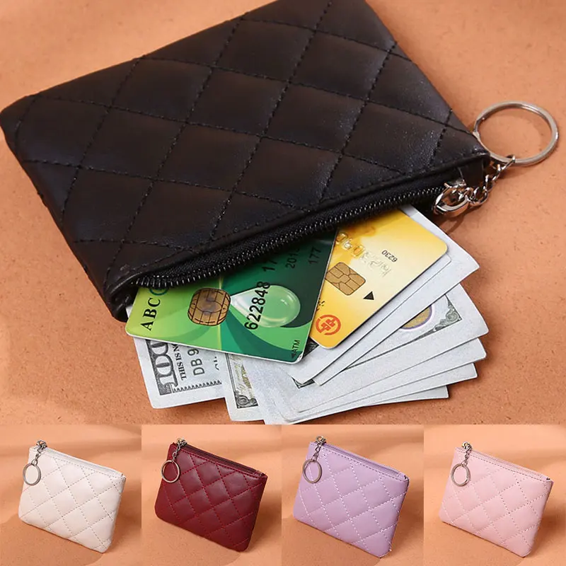 Diamond Women Mini Wallet PU Leather Female Purse Card Holder Coin Purse Short Wallets Small Purse Zipper Keychain Clutch Bag